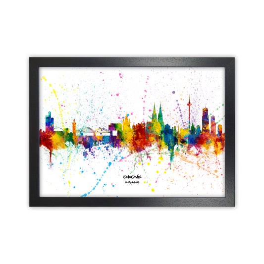 Cologne Germany Skyline Splash Art Print by Michael Tompsett Black Grain