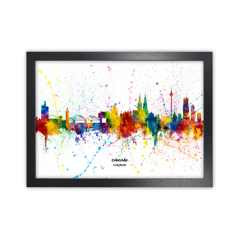 Cologne Germany Skyline Splash Art Print by Michael Tompsett Black Grain