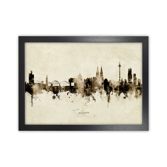 Cologne Germany Skyline Vintage Art Print by Michael Tompsett Black Grain