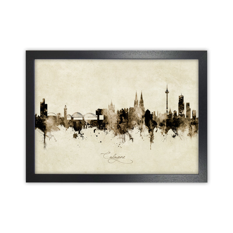 Cologne Germany Skyline Vintage Art Print by Michael Tompsett Black Grain