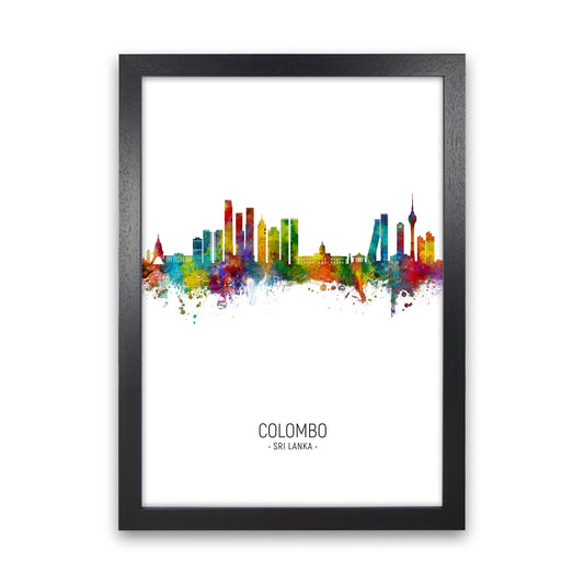 Colombo Sri Lanka Skyline Portrait Art Print by Michael Tompsett Black Grain