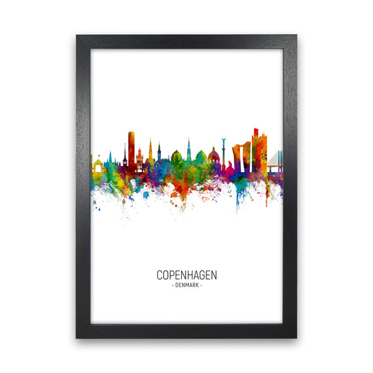 Copenhagen Denmark Skyline Portrait Art Print by Michael Tompsett Black Grain