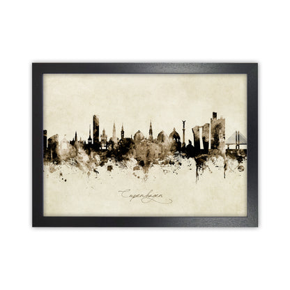 Copenhagen Denmark Skyline Vintage Art Print by Michael Tompsett Black Grain