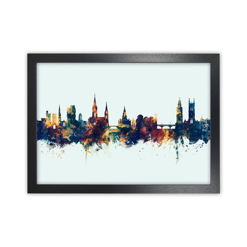 Cork Ireland Skyline Blue Orange Art Print by Michael Tompsett Black Grain