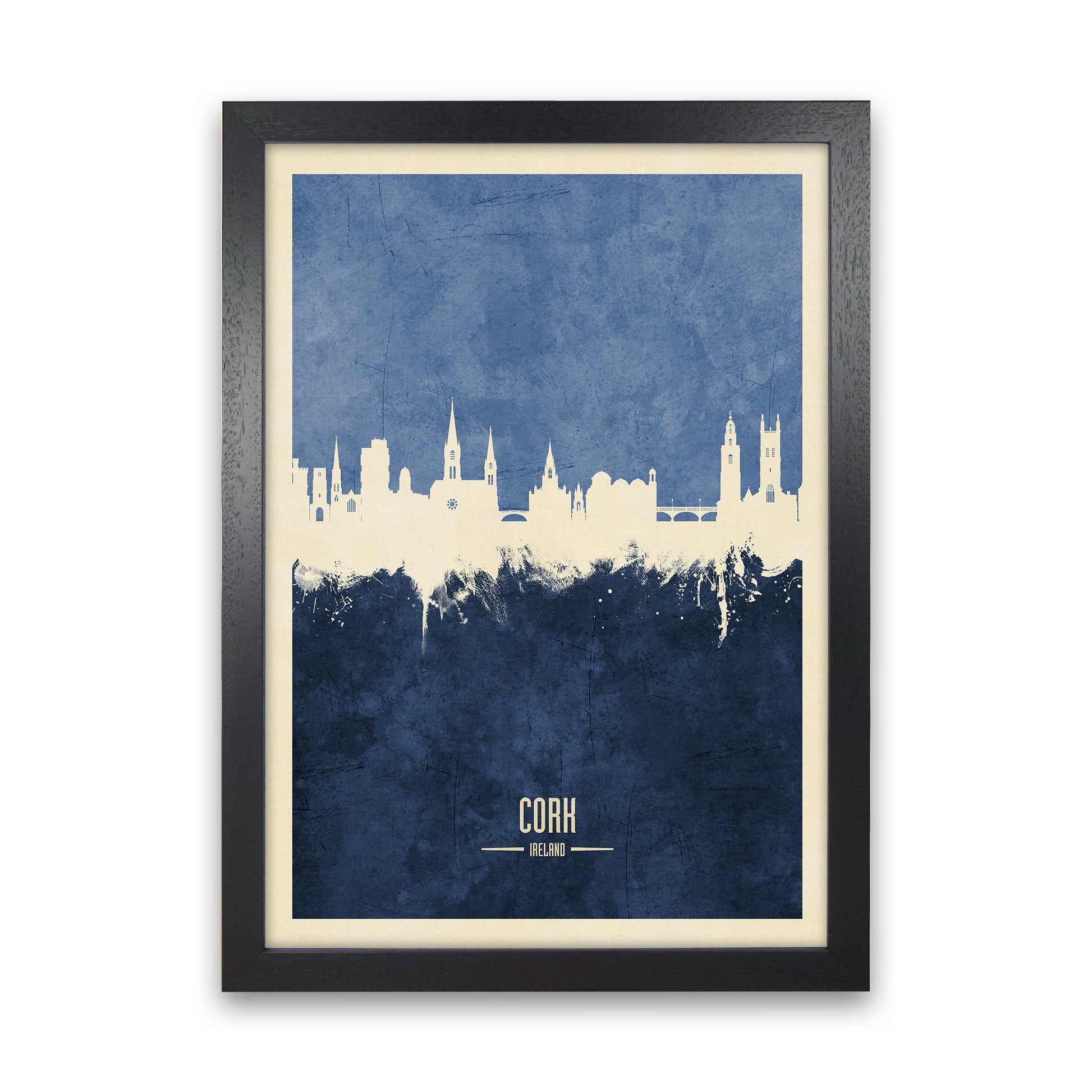 Cork Ireland Skyline Portrait Navy Art Print by Michael Tompsett Black Grain