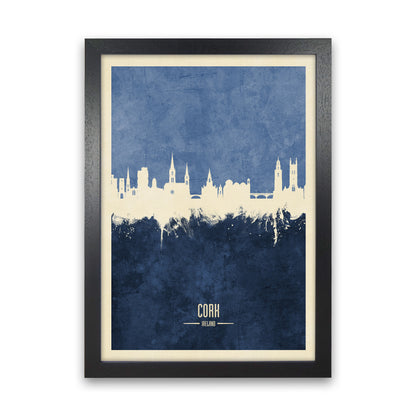 Cork Ireland Skyline Portrait Navy Art Print by Michael Tompsett Black Grain
