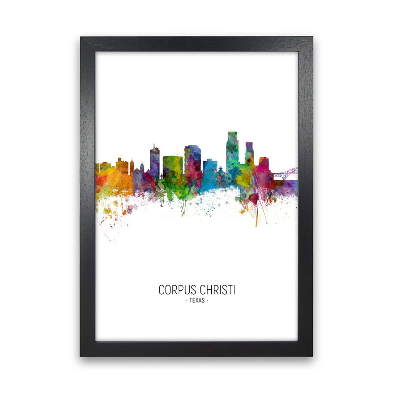 Corpus Christi Texas Skyline Portrait Art Print by Michael Tompsett Black Grain