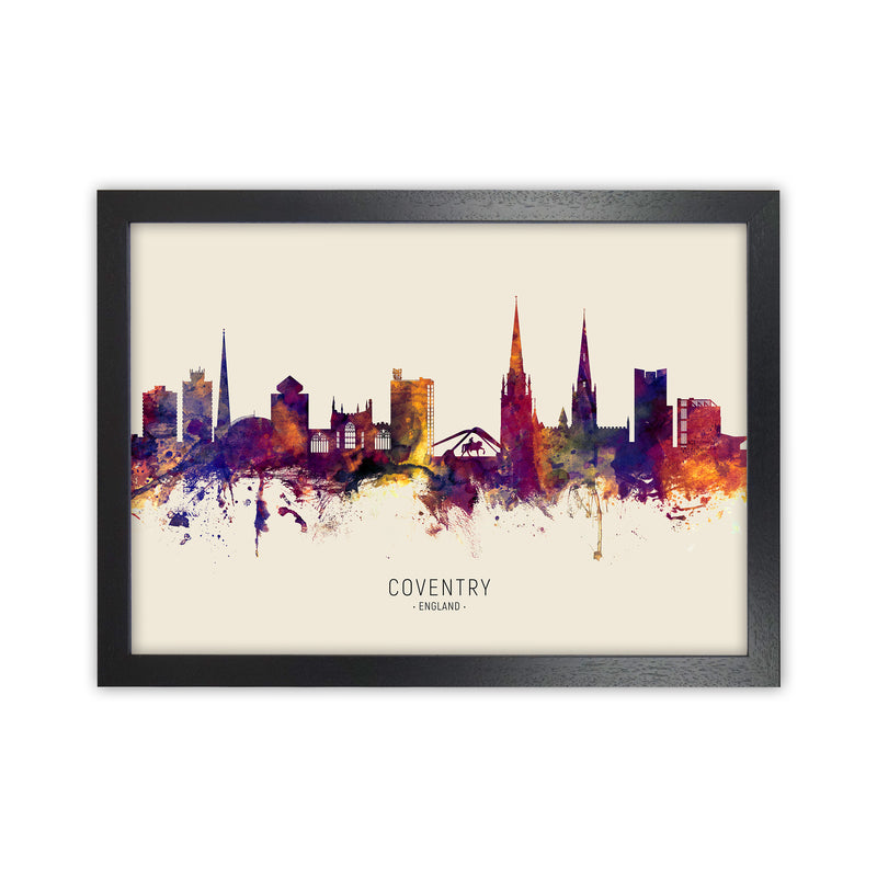 Coventry England Skyline Autumn City Name Art Print by Michael Tompsett Black Grain