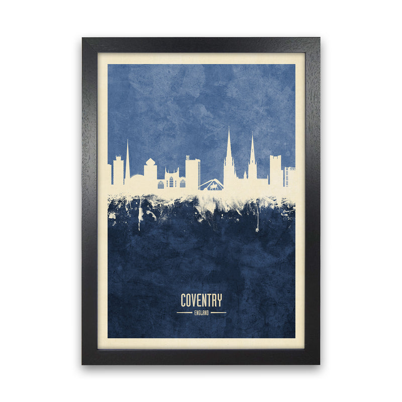 Coventry England Skyline Portrait Navy Art Print by Michael Tompsett Black Grain