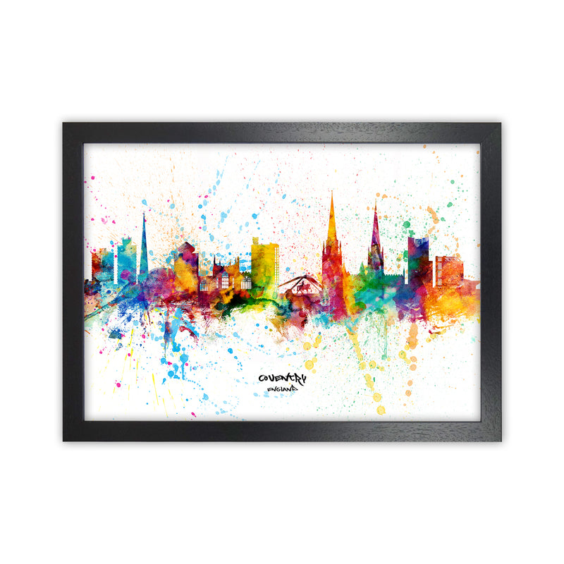 Coventry England Skyline Splash Art Print by Michael Tompsett Black Grain