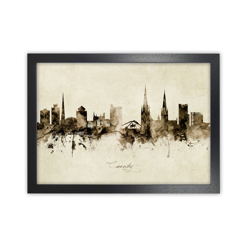 Coventry England Skyline Vintage Art Print by Michael Tompsett Black Grain