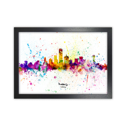 Dallas Texas Skyline Splash Art Print by Michael Tompsett Black Grain