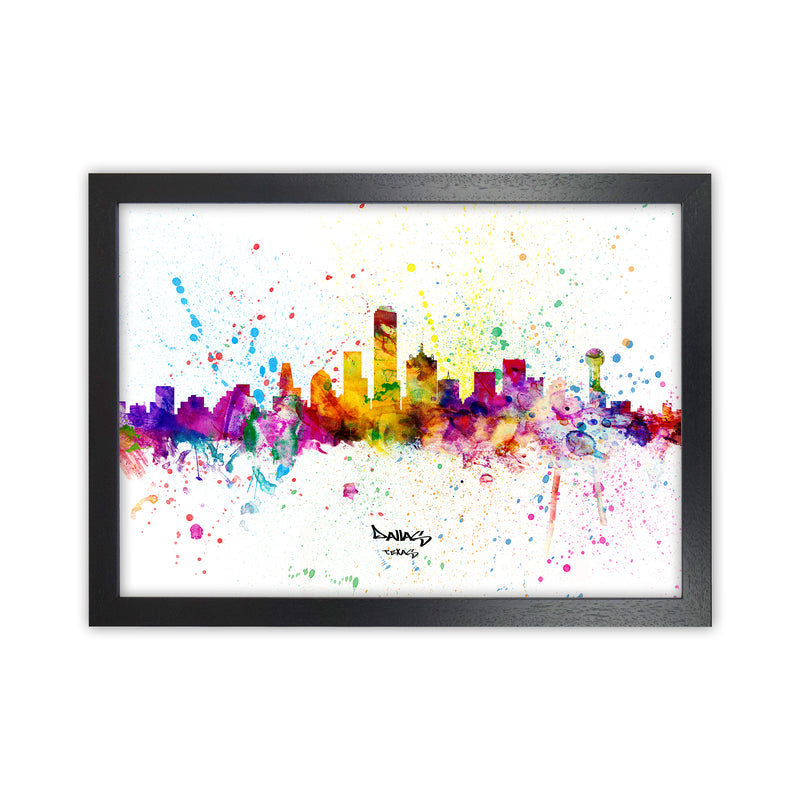 Dallas Texas Skyline Splash Art Print by Michael Tompsett Black Grain