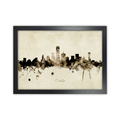 Dallas Texas Skyline Vintage Art Print by Michael Tompsett Black Grain