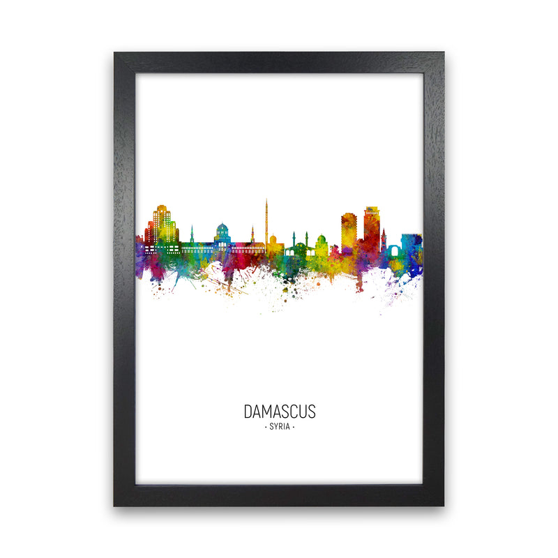 Damascus Syria Skyline Portrait Art Print by Michael Tompsett Black Grain