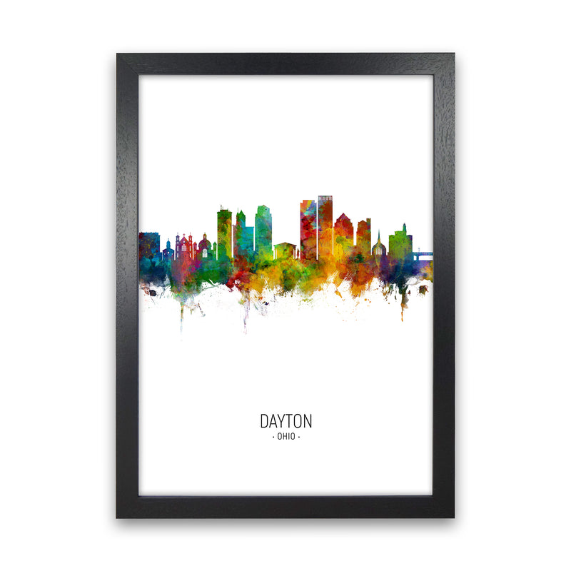 Dayton Ohio Skyline Portrait Art Print by Michael Tompsett Black Grain
