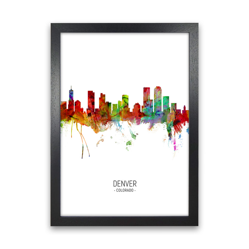 Denver Colorado Skyline Portrait Art Print by Michael Tompsett Black Grain