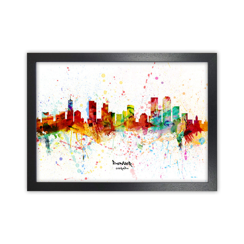 Denver Colorado Skyline Splash Art Print by Michael Tompsett Black Grain