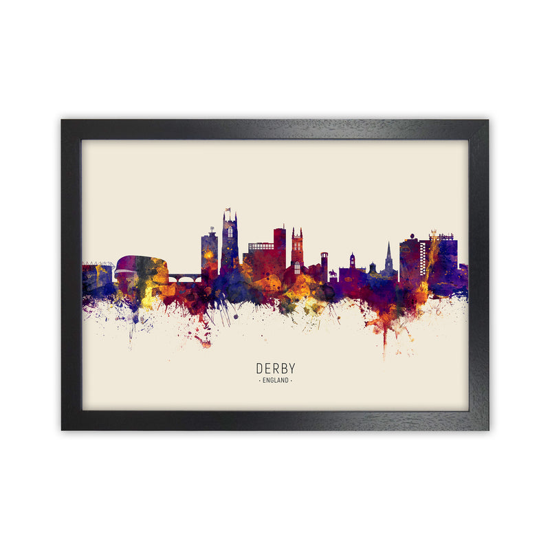 Derby England Skyline Autumn City Name Art Print by Michael Tompsett Black Grain