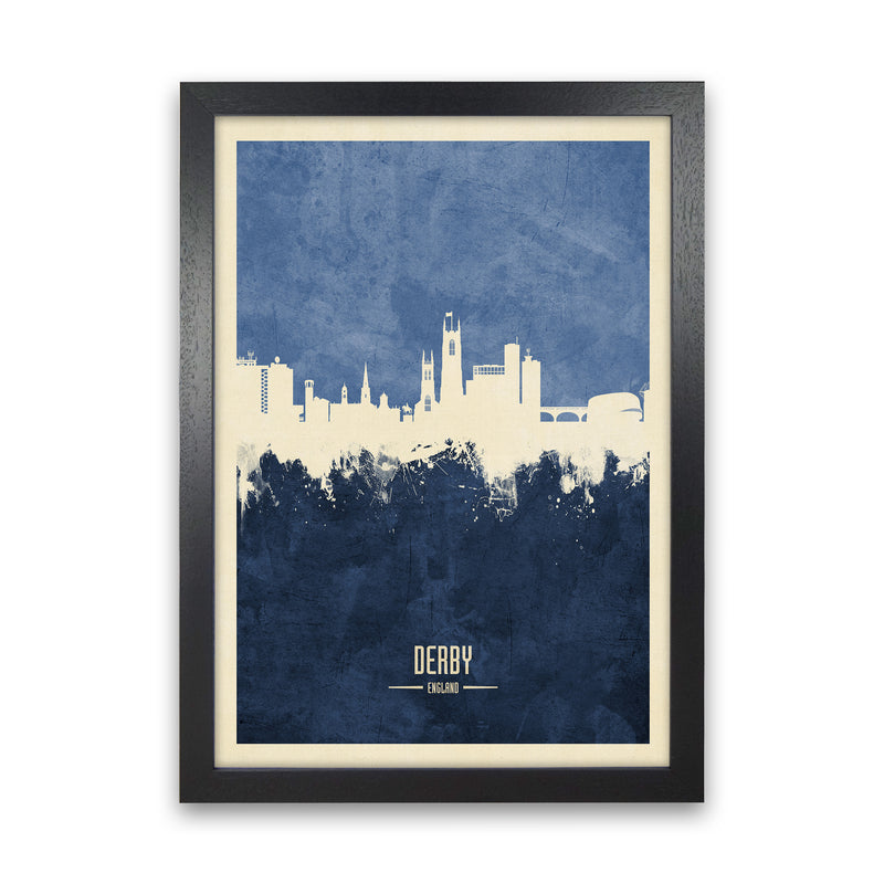 Derby England Skyline Portrait Navy Art Print by Michael Tompsett Black Grain