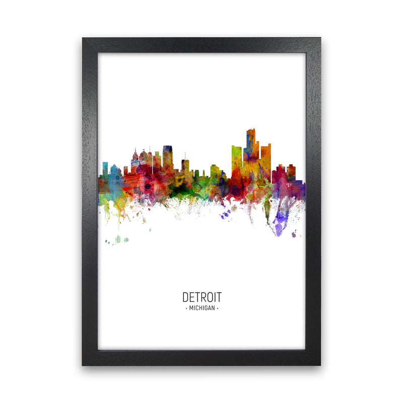 Detroit Michigan Skyline Portrait Art Print by Michael Tompsett Black Grain