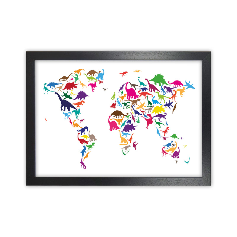 Dinosaur Map Colours Art Print by Michael Tompsett Black Grain