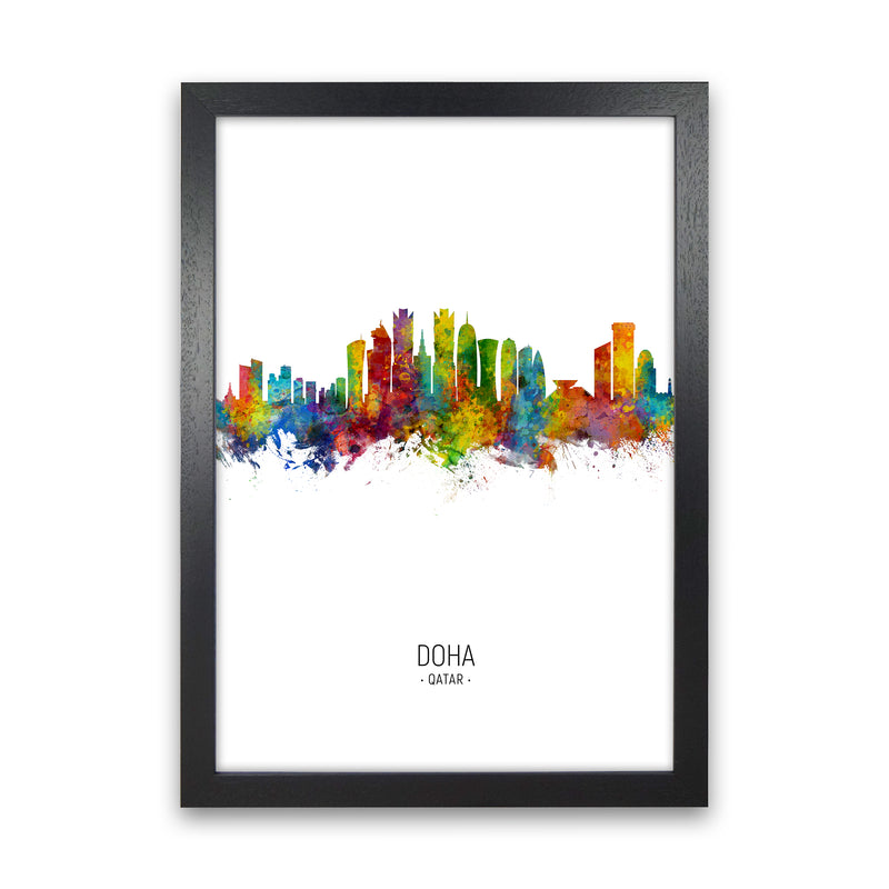 Doha Qatar Skyline Portrait Art Print by Michael Tompsett Black Grain