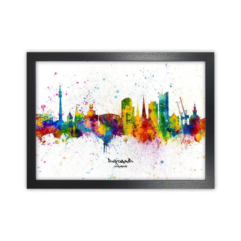 Dortmund Germany Skyline Splash Art Print by Michael Tompsett Black Grain