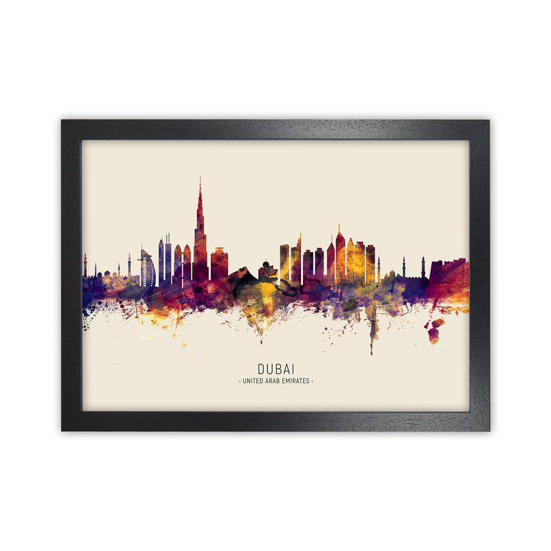 Dubai United Arab Emirates Skyline Autumn City Name Art Print by Michael Tompsett Black Grain