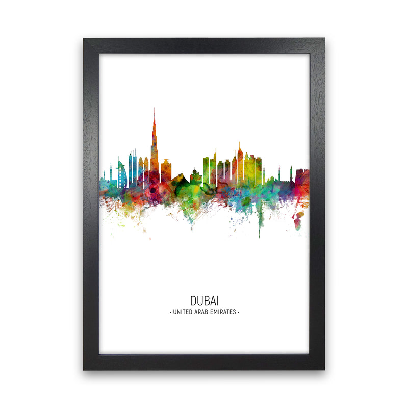 Dubai United Arab Emirates Skyline Portrait Art Print by Michael Tompsett Black Grain