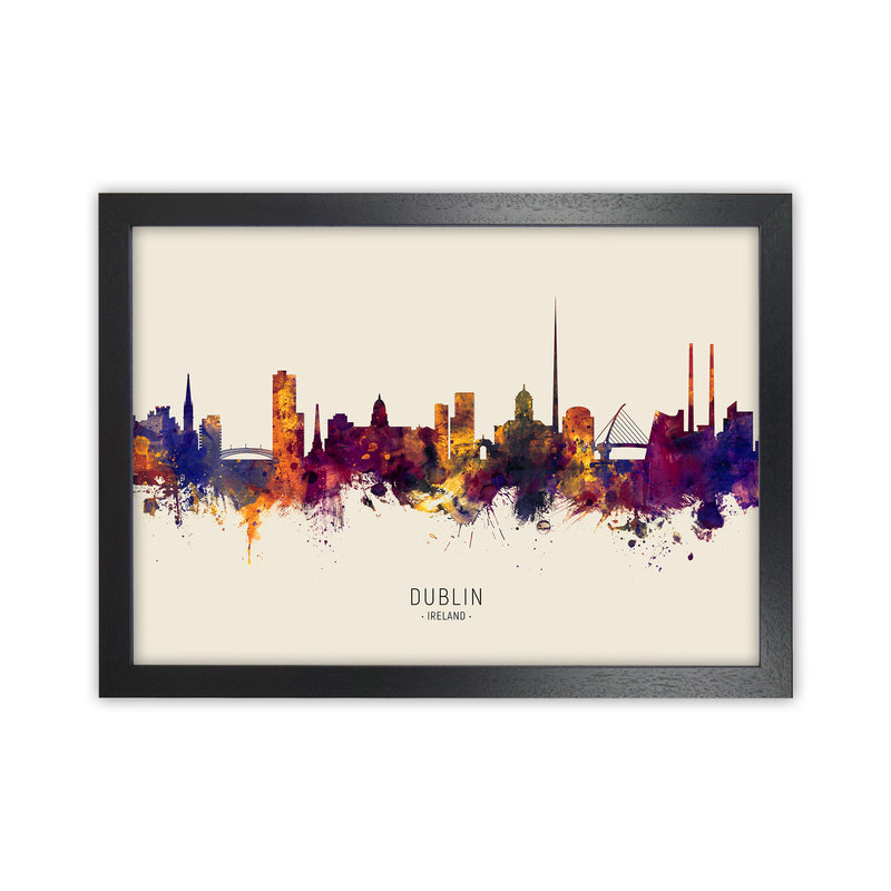 Dublin Ireland Skyline Autumn City Name Art Print by Michael Tompsett Black Grain
