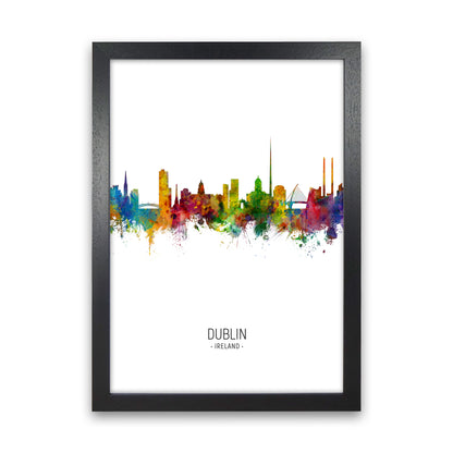Dublin Ireland Skyline Portrait Art Print by Michael Tompsett Black Grain