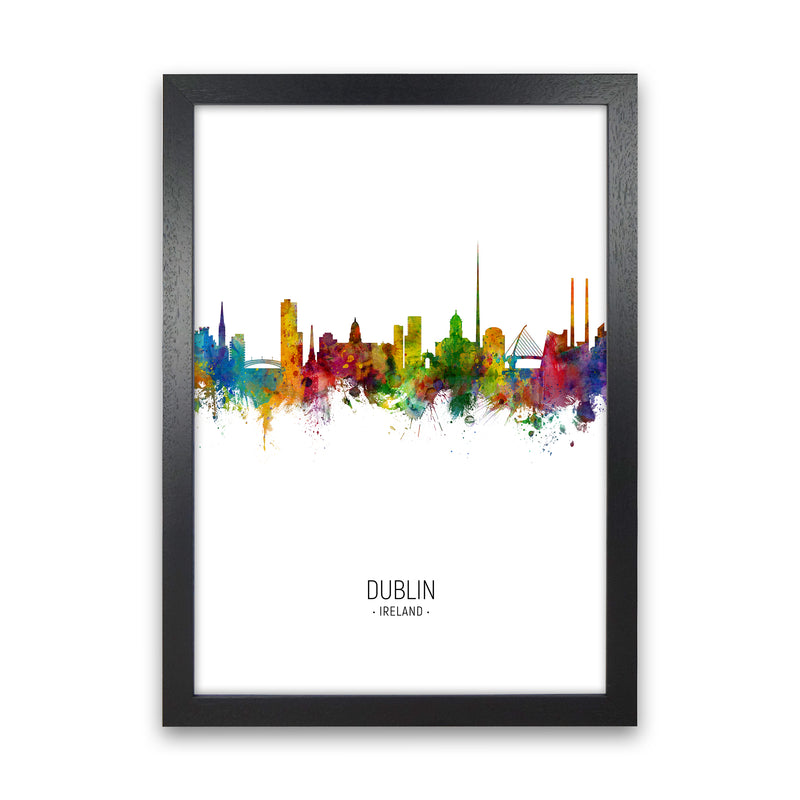 Dublin Ireland Skyline Portrait Art Print by Michael Tompsett Black Grain