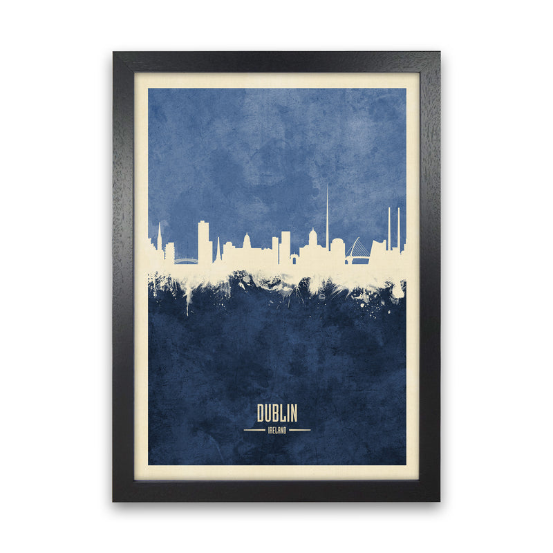 Dublin Ireland Skyline Portrait Navy Art Print by Michael Tompsett Black Grain