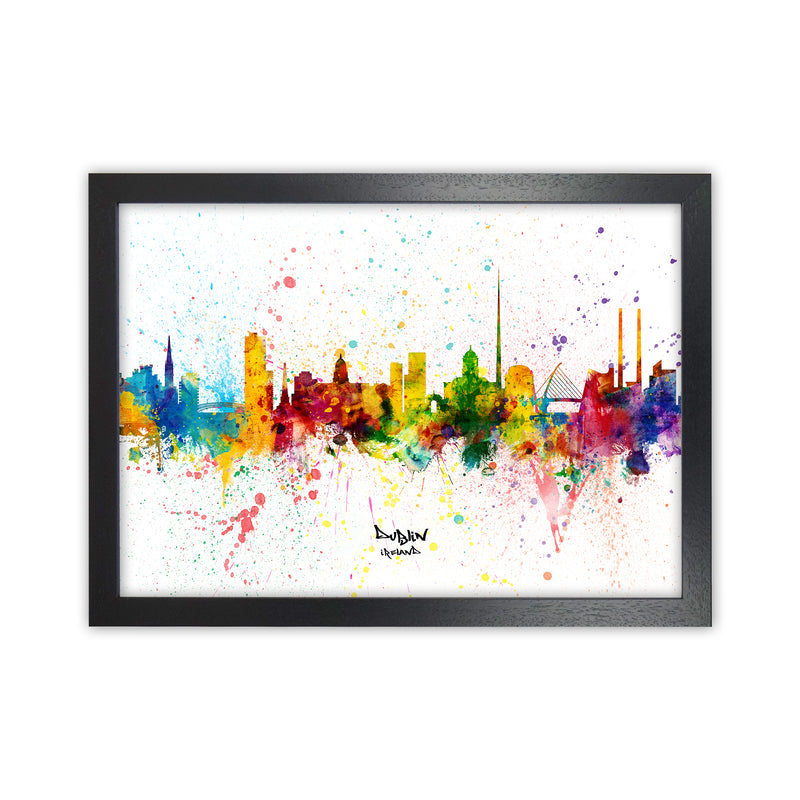 Dublin Ireland Skyline Splash Art Print by Michael Tompsett Black Grain