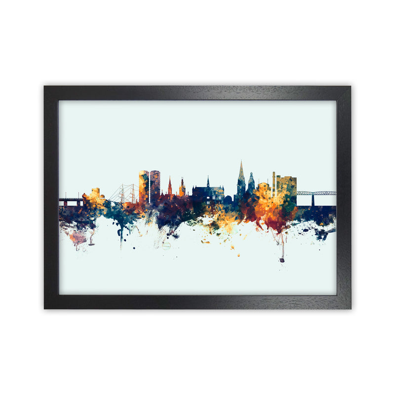 Dundee Scotland Skyline Blue Orange Art Print by Michael Tompsett Black Grain