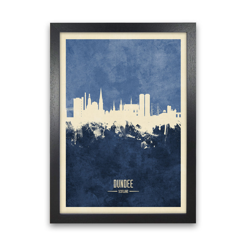 Dundee Scotland Skyline Portrait Navy Art Print by Michael Tompsett Black Grain
