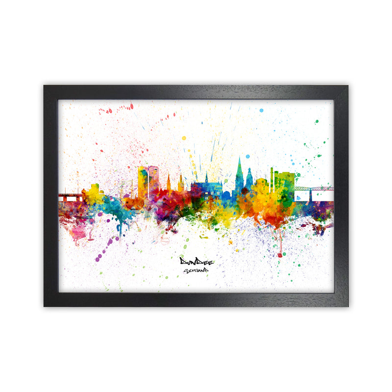 Dundee Scotland Skyline Splash Art Print by Michael Tompsett Black Grain