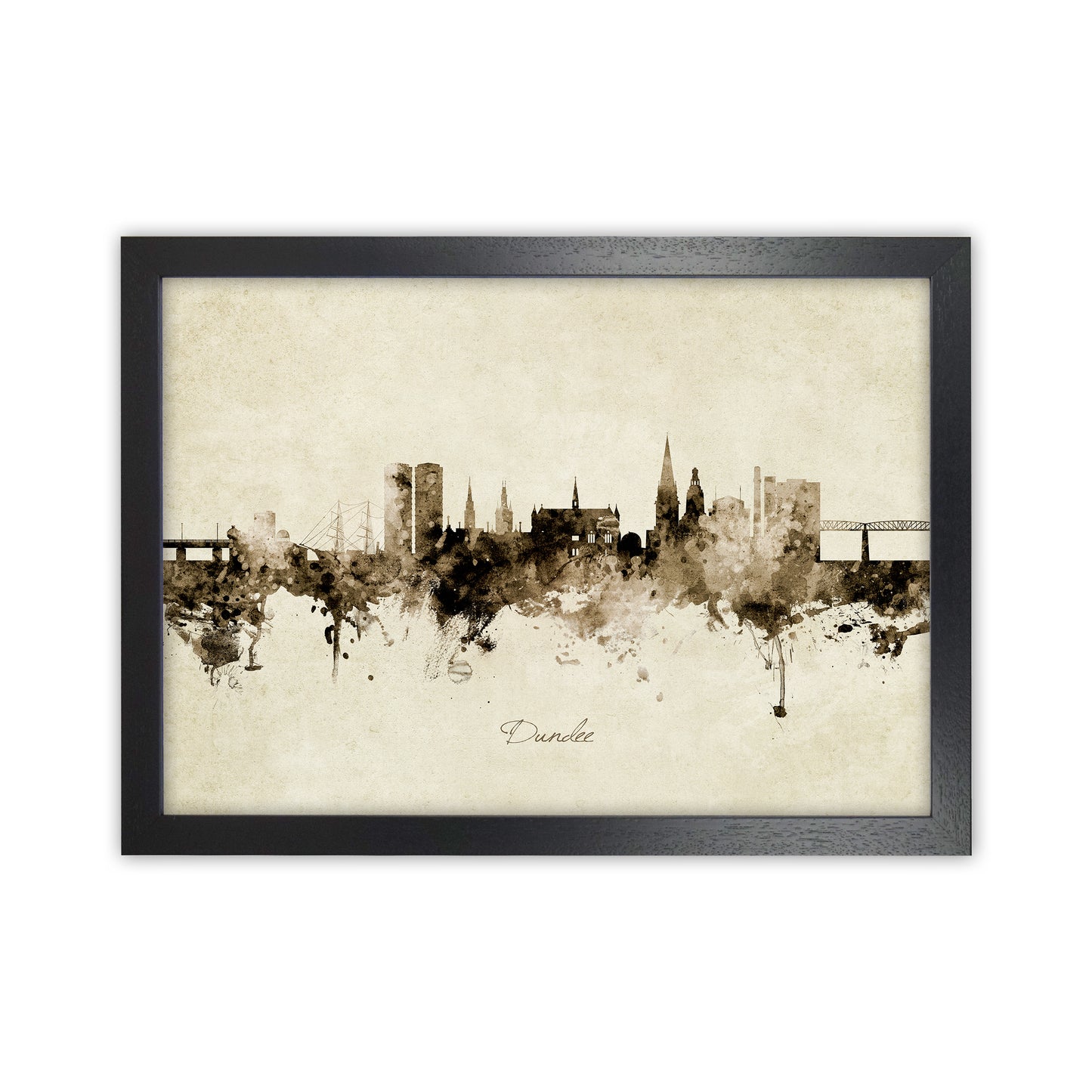 Dundee Scotland Skyline Vintage Art Print by Michael Tompsett Black Grain