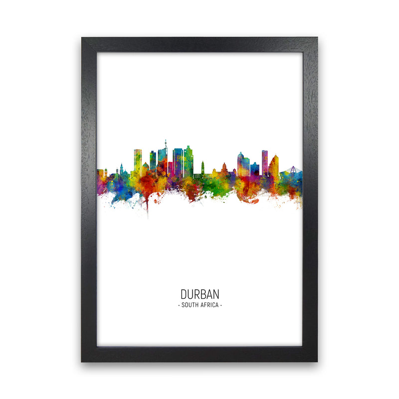 Durban South Africa Skyline Portrait Art Print by Michael Tompsett Black Grain