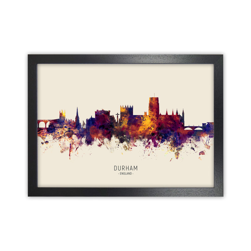 Durham England Skyline Autumn City Name Art Print by Michael Tompsett Black Grain