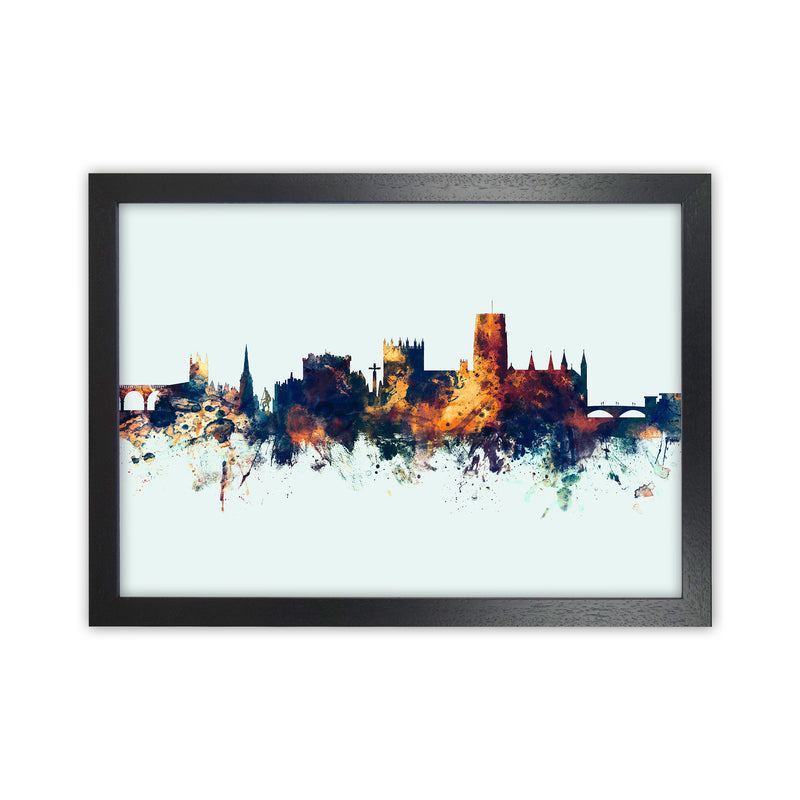Durham England Skyline Blue Orange Art Print by Michael Tompsett Black Grain