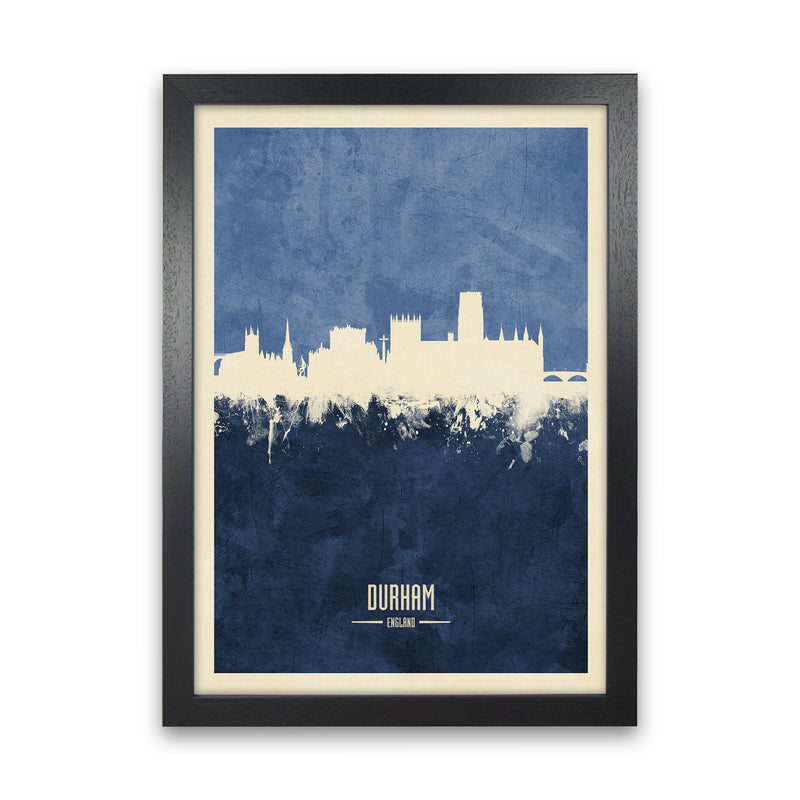 Durham England Skyline Portrait Navy Art Print by Michael Tompsett Black Grain