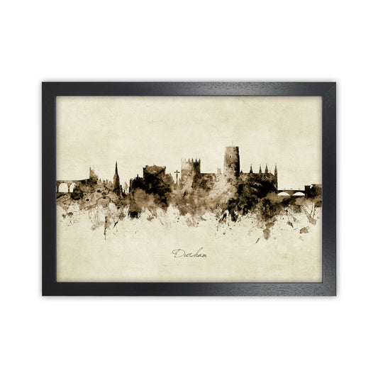 Durham England Skyline Vintage Art Print by Michael Tompsett Black Grain