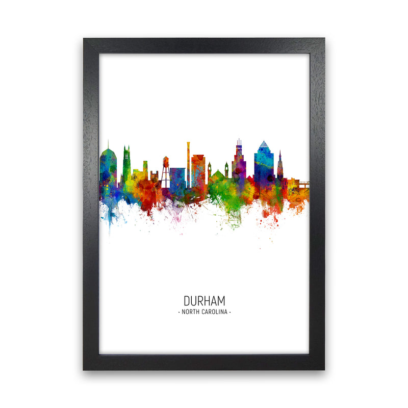 Durham North Carolina Skyline Portrait Art Print by Michael Tompsett Black Grain