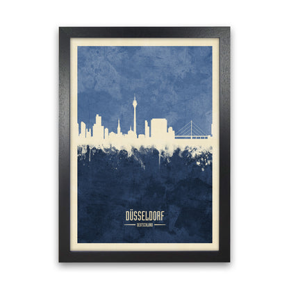 Dusseldorf Germany Skyline Portrait Navy Art Print by Michael Tompsett Black Grain