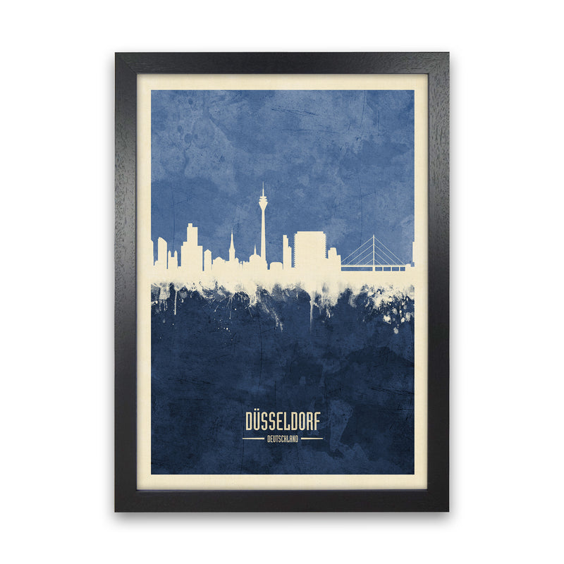 Dusseldorf Germany Skyline Portrait Navy Art Print by Michael Tompsett Black Grain