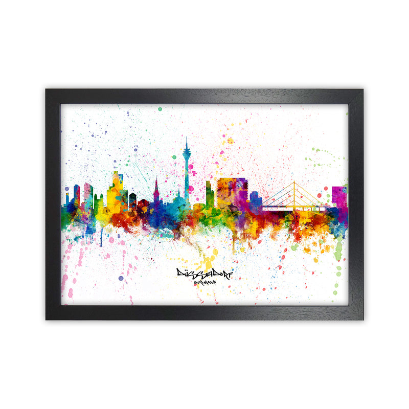 Dusseldorf Germany Skyline Splash Art Print by Michael Tompsett Black Grain