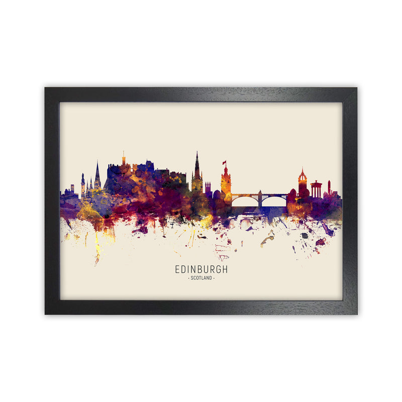 Edinburgh Scotland Skyline Autumn City Name Art Print by Michael Tompsett Black Grain