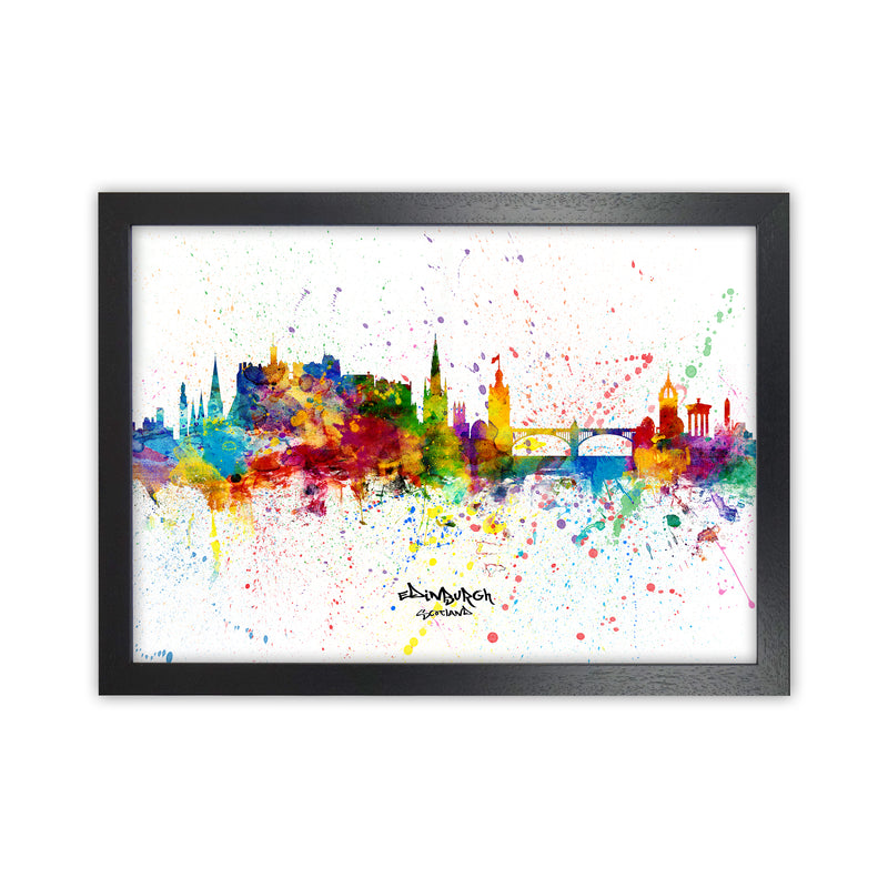 Edinburgh Scotland Skyline Splash Art Print by Michael Tompsett Black Grain